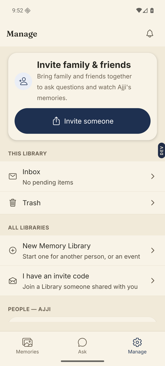 The Manage tab's Account section with the Set a password row.
